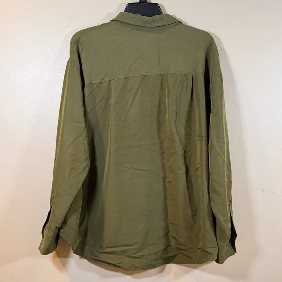 Old Navy Boyfriend Utility Safari Button Up Top Oversized Casual Long Sleeve EUC - Picture 3 of 9